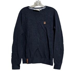 Naketano Men's Sweater mediums Knit Crew Neck Shirt Navy Pullover Logo Cotton